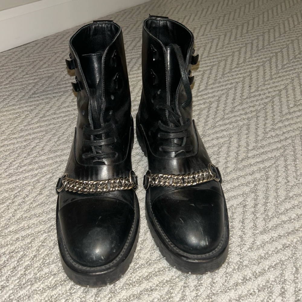 Burberry Leather Chain-Link Accents Combat Boots - Picture 4 of 10